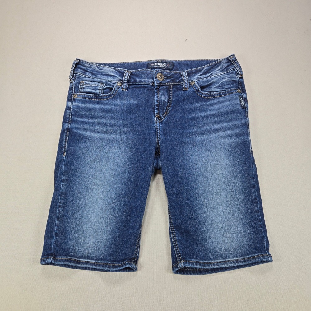 Silver Jeans Elyse Bermuda Stretch Mid Wash Denim Shorts Womens 27